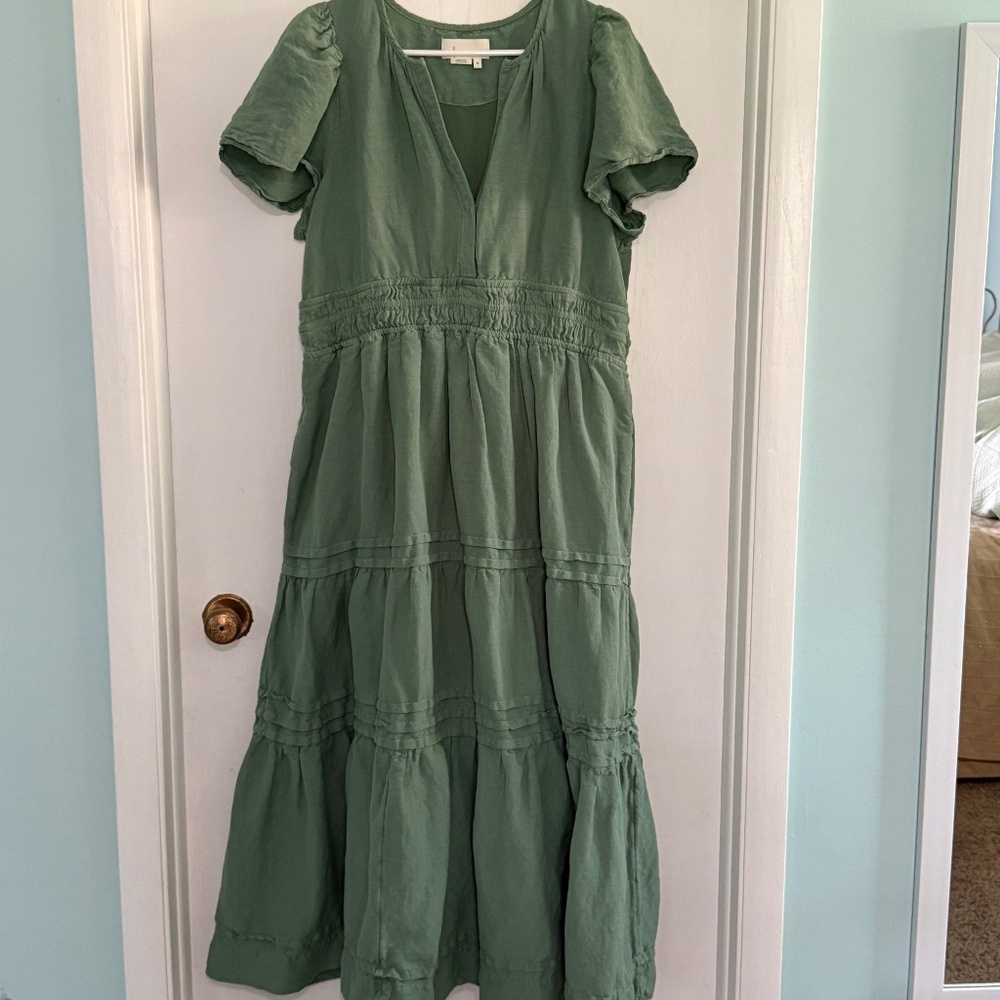 Green Sage Anthropologie Somerset Linen Blend Maxi Dress XL - Picture 2 of 7